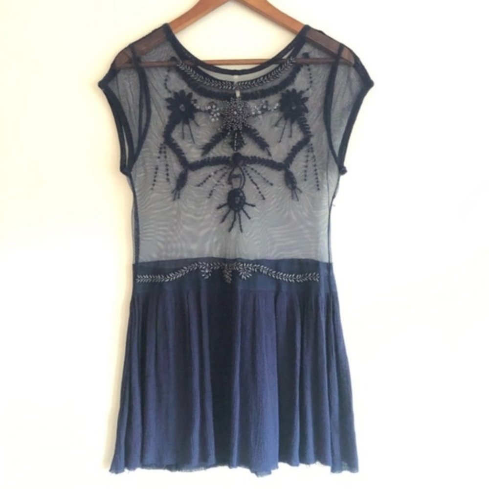 Free People Navy Mesh Beaded Tunic - Picture 4 of 6
